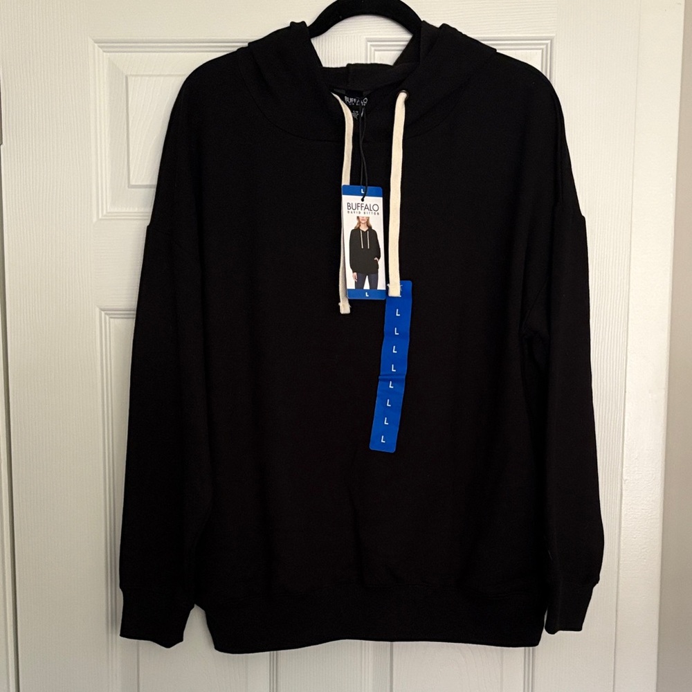 Black Hoodie with White Drawstrings